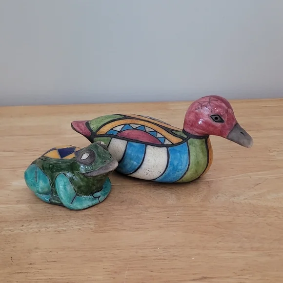 Handmade In South Africa Colorful Ceramic Duck and Frog Figurines